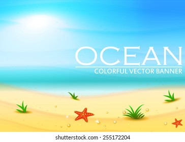 Hello summer. Poster on tropical beach background