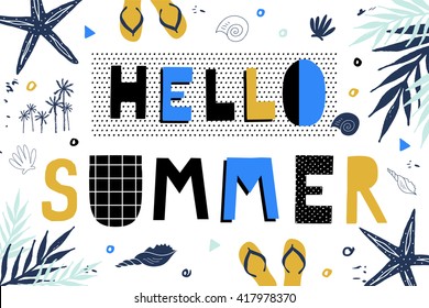 Hello Summer Poster in pop art style. Vector illustration