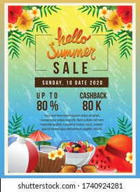 hello summer poster sale with sea colorful summer drink element design template