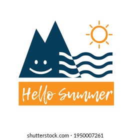 Hola, verano. Cartel, pegatina, logotipo. Ilustración plana vectorial aislada en un fondo blanco.