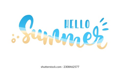 Hello Summer poster. Trendy calligraphy, text. Vector lettering illustration for typography isolated on white background. Print to party, sticker, banner, badge, design, flyer, web, advertising. 