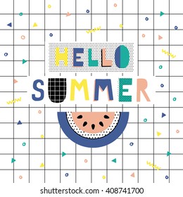 Hello Summer Poster with watermelon. Vector illustration