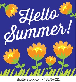 Hello Summer Quote flowers Vector