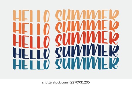 Hola cita de verano retro wavy groovy vintage repite texto arte tipográfico sobre fondo blanco