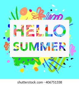 Hello summer quote unique brush texture artistic font. Vector illustration