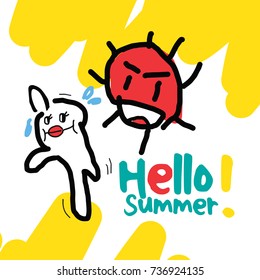 HELLO SUMMER AND THE RED SUN CHARACTER,VECTOR ILLUSTRATION