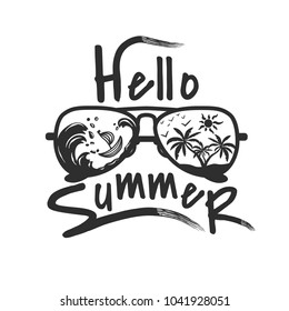 Hello Summer retro label isolated on white background.Vector illustration.