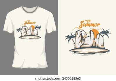 Hello Summer Retro Vintage T Shirt Mockup