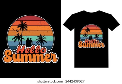 hello summer retro vintage t shirt design