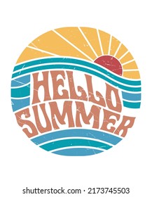 Hello summer retro vintage t-shirt design