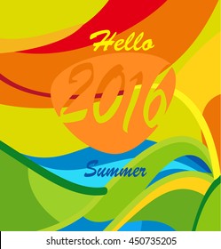 Hello Summer Rio Brazil 2016 poster. Rio de Janeiro abstract Summer athletic games background. Summer Athletic competition. Sport Brazil Vector Illustration for Art, Print, Web design, advertising.