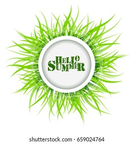 Hello summer. Round frame with grass. Vector