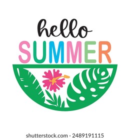 Hello summer round sign,  Vector design, Summer Illustration 