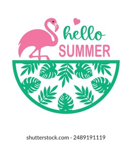 Hello summer round sign,  Vector design, Summer Illustration 