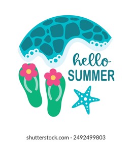 Hello summer round sign,  Vector design, Summer Illustration 