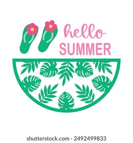 Hello summer round sign,  Vector design, Summer Illustration 