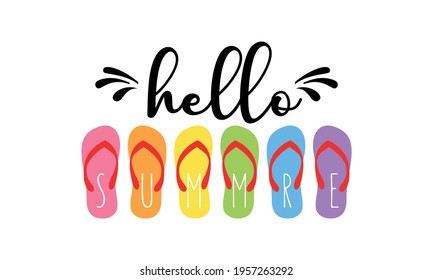 Hello Summer Rubber Slipper Sandal - Summer Vector and Clip Art