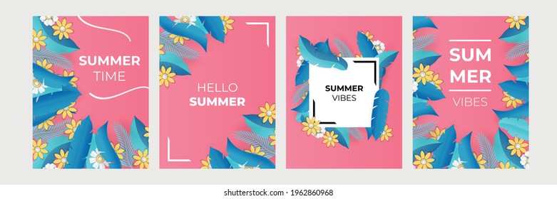 Hello Summer, Sale banner. Also for Mother's Day greeting card, Women's Day, Hello Spring. Trendy abstract floral templates for social media posts, mobile apps, banners design and web or internet ads