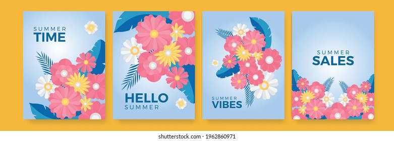Hello Summer, Sale banner. Also for Mother's Day greeting card, Women's Day, Hello Spring. Trendy abstract floral templates for social media posts, mobile apps, banners design and web or internet ads