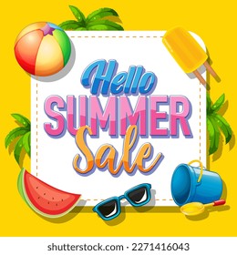 Hello summer sale banner template illustration