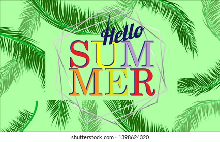 Hello Summer sale banner vector illustration, summer background with palms. - Vector images