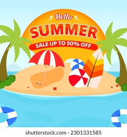 Hello Summer Sale with beach concept.