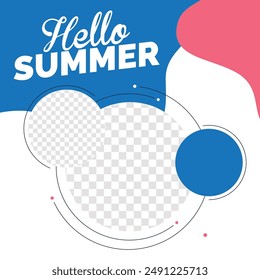 Hello summer sale Beach Spring festival party sea vacation nature lifestyle travel activity social media post banner Vector Illustration swimming holiday tree plant 