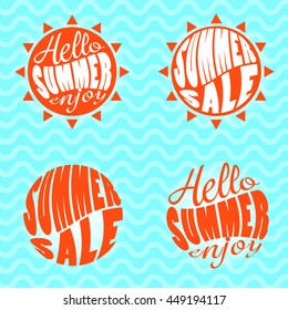 Hello Summer sale and enjoy text lettering vector pack