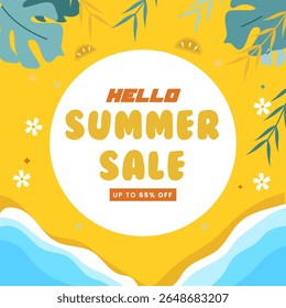 Hello summer sale flat design