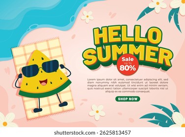Hello Summer Sale Promotion with Cool Watermelon Character