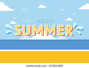 Hello summer sale storie, summer social post. Beach summer poster.