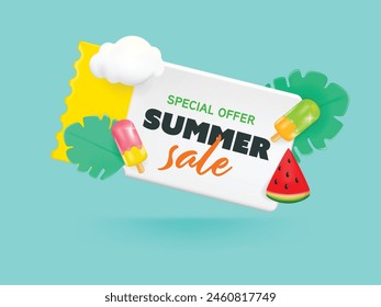 Hello Summer sale voucher template background vector illustration. Summer Voucher coupon