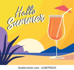hello summer scene poster design