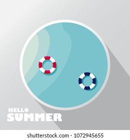 Hello summer , Sea icon, summer time, sea wave and seagulls, top view of beach in summer, holidays concept, vector illustration.