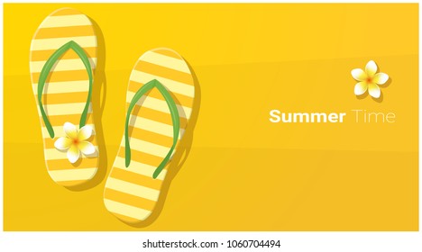 Hello Summer season background with sandals on tropical beach , vector , illustration