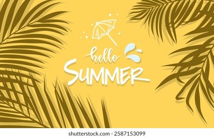 Hello summer season and nature tropical plant beautiful summer banner design background pattern. horizontal poster, greeting card, header for website.