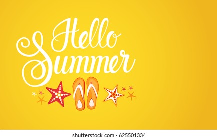 Hello Summer Season Text Banner Abstract Yellow Background Flat Vector Illustration