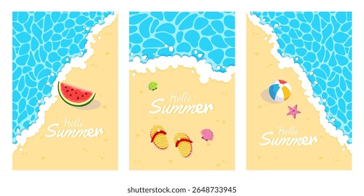 Hello summer set design beach vacation templates. Vector illustration 