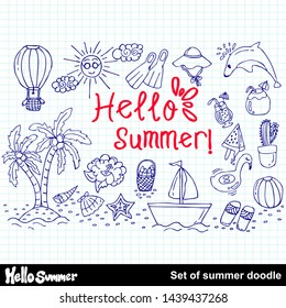 hello summer, set of summer doodle