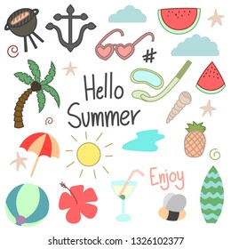 Hello Summer Set Doodles Stock Vector (Royalty Free) 1326102377 ...