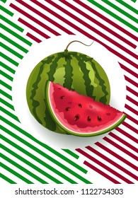 Hello summer.  set of greeting card lettering design with colorful watermelon fruit. Happy quote poster or beach party invitation. EPS10 vector.
