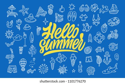 Hello Summer. Set hand-drawn vector icons