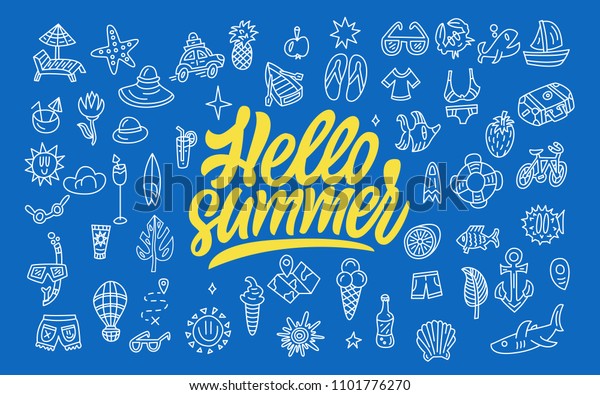 Hello Summer. Set\
hand-drawn vector icons
