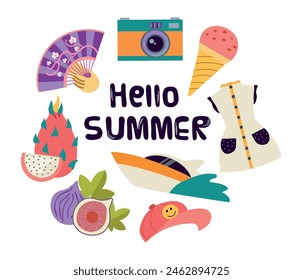 Hello summer set icon clipart isolated vector illustration