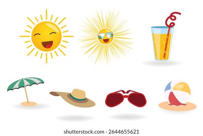 Hello Summer set. Vector isolated illustrations of summer vacation and beach elements.