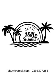 Hallo Sommer-Shirt-Druckvorlage, Sonnenschein-Vintage-Vektorgrafik, Typografie-Design für Sommerferien