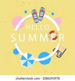 Hello Summer Shoes Umbrella Snorkel Circle Frame Yellow Background Vector Image
