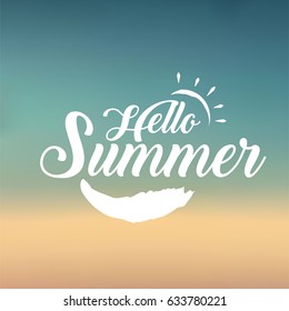 Hello summer sign. Suitable for Summer concept, vacation, and summer holiday. Vector Illustration