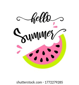 Hola verano con un trozo de plantilla de banner de sandía.