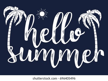 Hello summer slogan with summer elements illustration vector for summer print design.